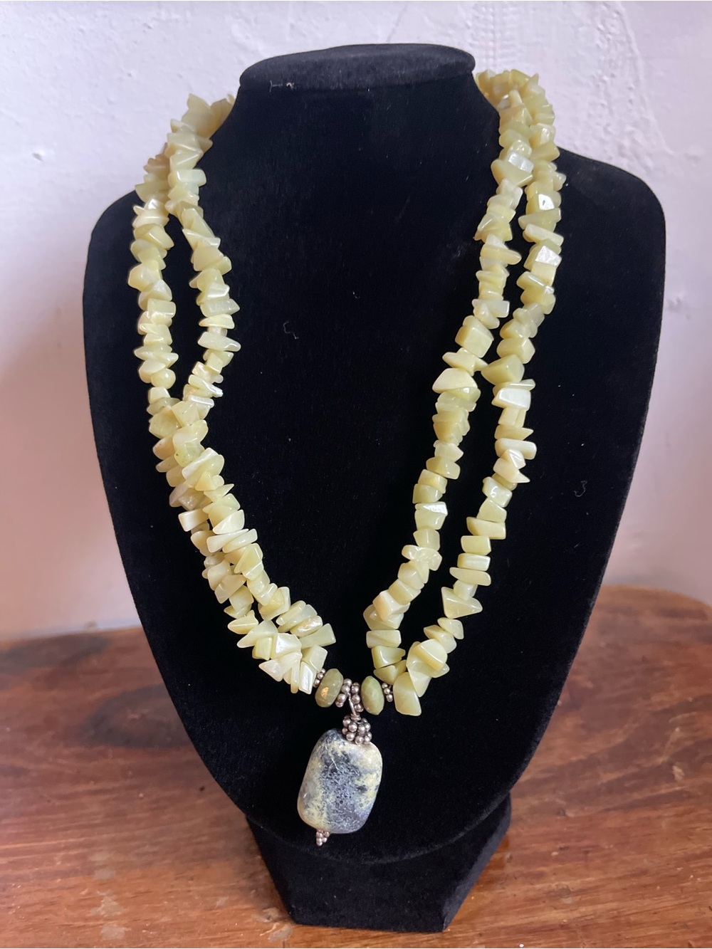 Handcrafted Yellow Jade Double-Strand Necklace with Pendant, Bracelet & Earrings